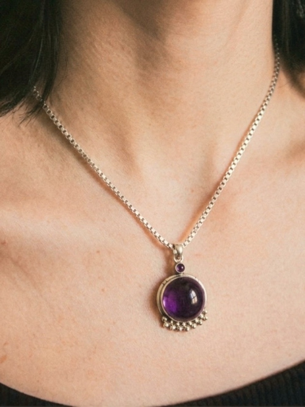 Vintage Bali-Style Amethyst Sterling Silver Pendant